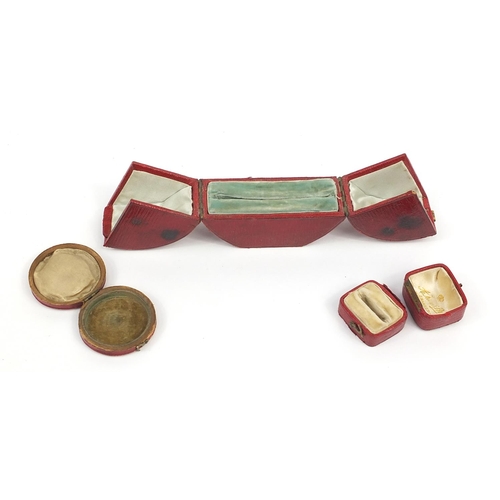 887 - Three Georgian leather, velvet and silk lined jewellery boxes, the largest 7cm high