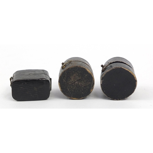 891 - Three Georgian leather, velvet and silk lined ring boxes including G A Jackson, the largest 3cm high