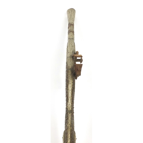 1187 - Decorative blunderbuss with engraved silver coloured metal mounts, 68cm in length