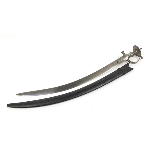 405 - Indian Tulwar sword with scabbard, 90cm in length