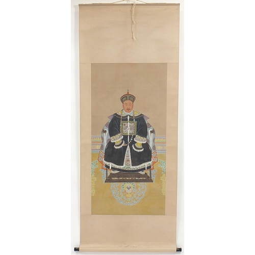 580 - Seater Emperor, Chinese watercolour wall hanging scroll, 115cm x 56cm