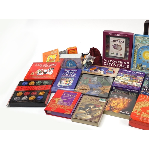 1072 - Collection of spiritual mediation kits, books, cards and runes including Animal Powers, The Truth Fa... 