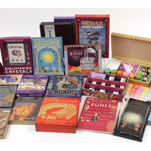 1072 - Collection of spiritual mediation kits, books, cards and runes including Animal Powers, The Truth Fa... 