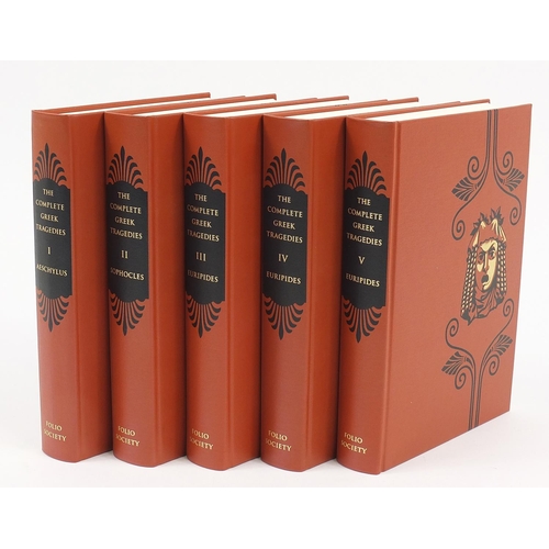 1100 - Set of five Folio Society hardback books with slip case, The Complete Greek Tragedies volumes 1-5