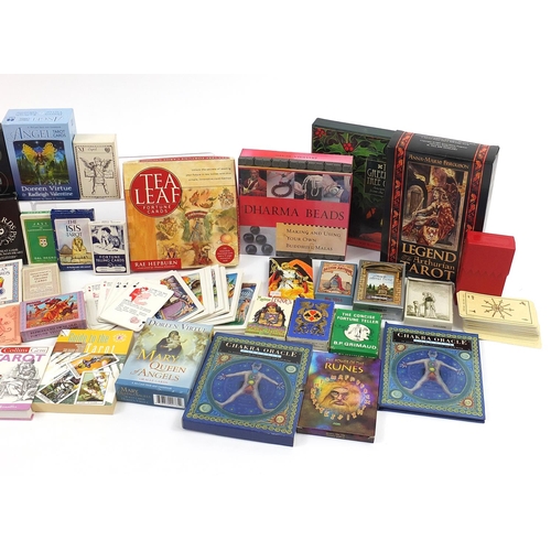 1071 - Collection of vintage and later spiritual and fortune telling card decks and books including healing... 