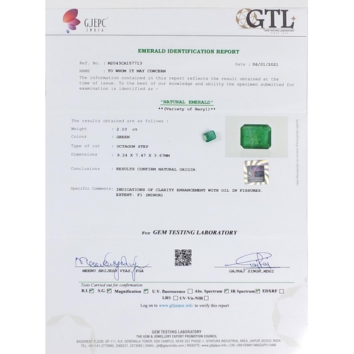 50 - Zambia emerald gemstone with certificate, approximately 2.10 carat