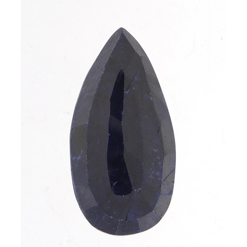 981 - Pear shape blue sapphire gemstone with certificate, approximately 32.0 carat