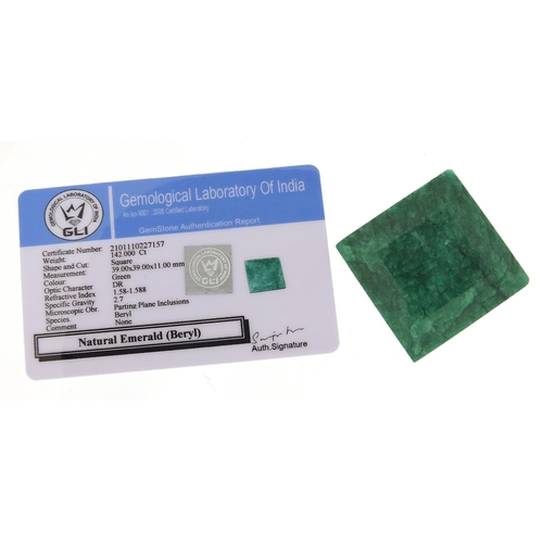 686 - Square cut emerald with certificate, approximately 142.0 carat