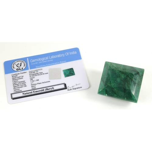48 - Square cut beryl emerald gemstone with certificate, approximately 328.0 carat