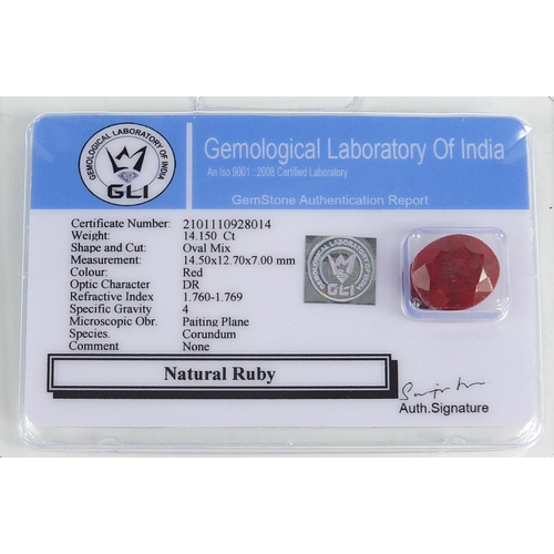 867 - Two gemstones with certificates comprising blue sapphire, approximately 12.85 carat and ruby, approx... 