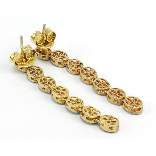 946 - Pair of silver gilt diamond drop earrings, 4.5cm high, 6.4g