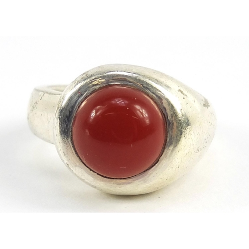 1771 - Silver cabochon sunstone ring and orange sapphire with certificate