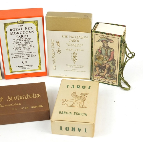 1061 - Six fortune telling tarot card decks comprising Baraja Egipcia, Re di Danari, The Millenium Tarot, T... 