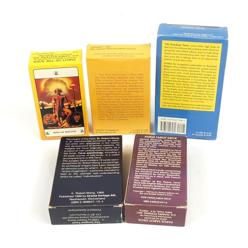 1057 - Five vintage fortune telling tarot card decks comprising Papus by Stuart R Kaplan, Enchian Tarot by ... 