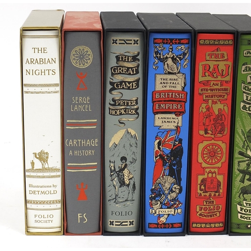 1111 - Eight Folio Society hardback books with slip cases comprising The Last of the Mohicans, The Epic of ... 