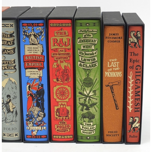 1111 - Eight Folio Society hardback books with slip cases comprising The Last of the Mohicans, The Epic of ... 