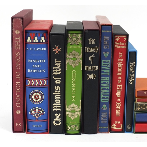 1110 - Thirteen Folio Society hardback books with slip cases including two books on words by Mark Forsyth, ... 