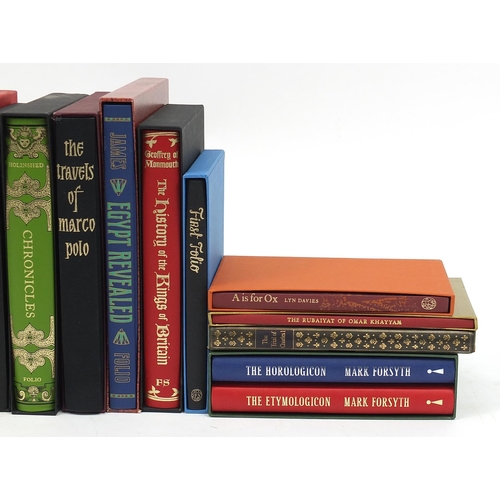 1110 - Thirteen Folio Society hardback books with slip cases including two books on words by Mark Forsyth, ... 