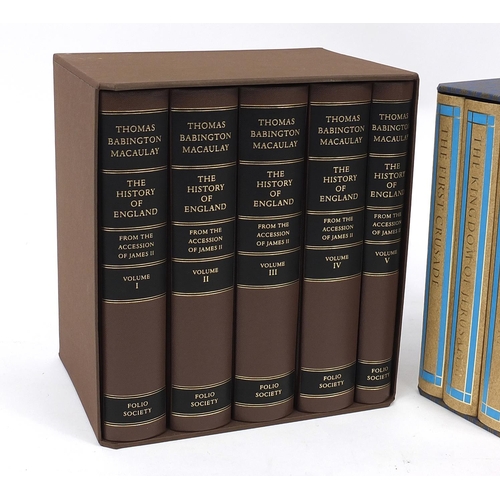 1095 - Three sets of Folio Society hardback books with slip cases comprising The History of England from th... 