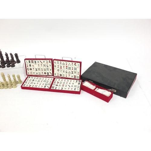 1248 - Carved hardstone chess set and a Mahjong set