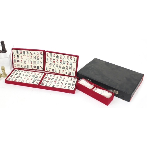 1248 - Carved hardstone chess set and a Mahjong set