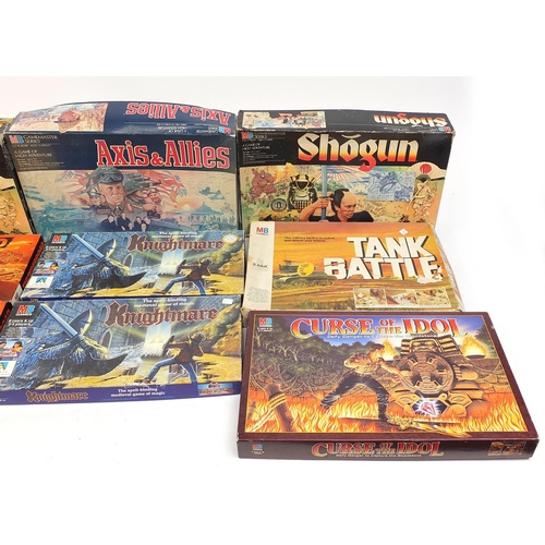 1224 - Nine vintage MB board games comprising Thunder Road, Axix and Allies, Tank Battles, Nightmare, Shogu... 