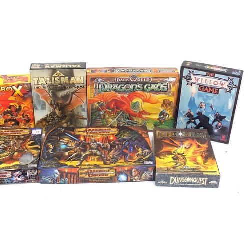 1222 - Vintage Dragon board games comprising Dark World, Dragon's Gate, Talisman, Dungeon Quest and Dungeon... 