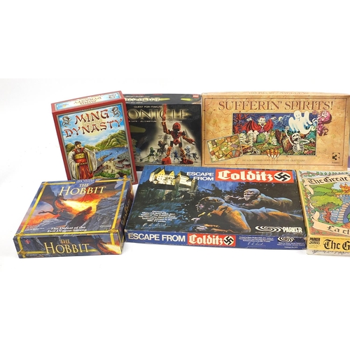 1215 - Ten vintage and later board games including escape from Colditz, The Great Dragon Hunt, The Hobbit, ... 