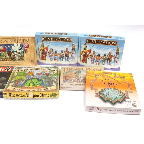 1215 - Ten vintage and later board games including escape from Colditz, The Great Dragon Hunt, The Hobbit, ... 