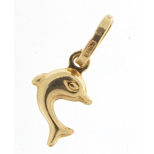 932 - 9ct gold dolphin charm, 1.2cm high, 0.4g