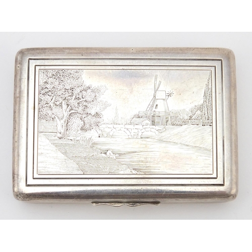 130 - Thomas Ducrow & Sons, George V rectangular silver snuff box, the hinged lid engraved with a view of ... 