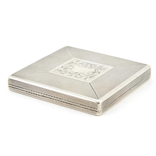 288 - Continental silver compact with engine turned decoration, 7.2cm x 7.2cm, 109.4g