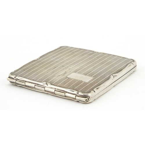 847 - Square silver coloured metal compact with engine turned decoration, 7cm x 7cm, 79.0g