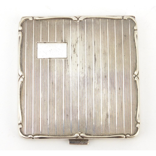 847 - Square silver coloured metal compact with engine turned decoration, 7cm x 7cm, 79.0g