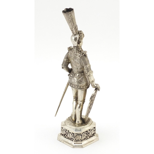 127 - Berthold Muller, 20th century Hanau silver figure of a knight with carved ivory face, impressed mark... 