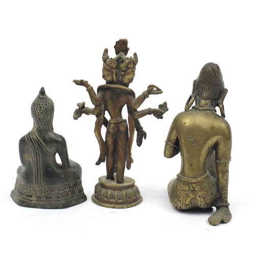 196A - Three Middle Eastern bronze figures including an Indian Goddess and figure of Buddha, from Nepal or ... 