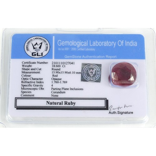 81 - Two gemstones with certificates comprising ruby, approximately 18.6 carat and beryl emerald, approxi... 