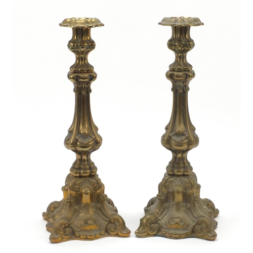 582 - Pair of classical brass candlesticks, 39cm high