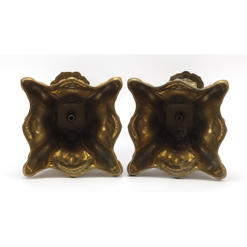 582 - Pair of classical brass candlesticks, 39cm high