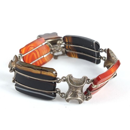 12 - Antique unmarked silver Scottish agate bracelet with padlock design clasp, 18cm in length, 34.6g