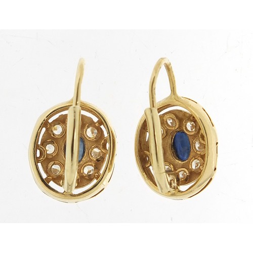 161 - Pair of 14ct gold sapphire and diamond earrings, 19mm high, 4.4g