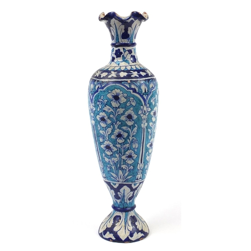 54A - Large Multan pottery vase hand painted with stylised flowers, 63.5cm high