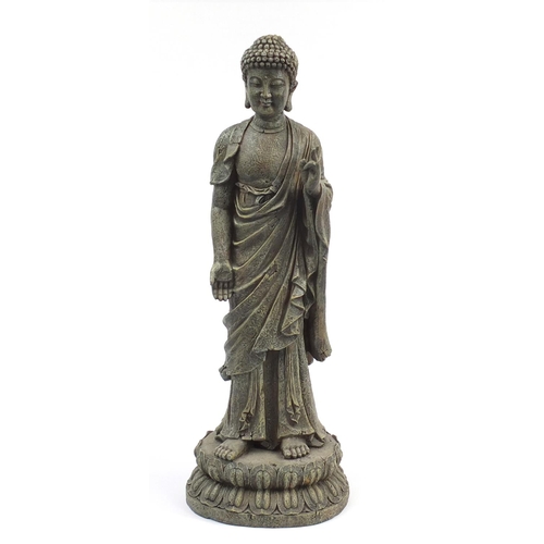 915 - Large bronzed figure of standing Buddha, 64.5cm high