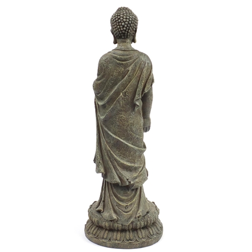 915 - Large bronzed figure of standing Buddha, 64.5cm high