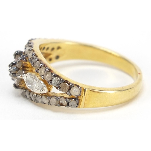 462 - Indian silver gilt diamond ring, size M, 3.0g