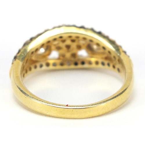 462 - Indian silver gilt diamond ring, size M, 3.0g