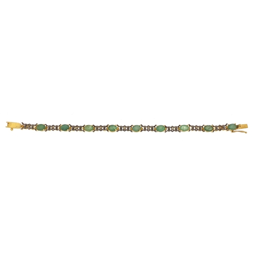 987 - Indian silver gilt green stone and diamond bracelet, 18cm in length, 15.0g