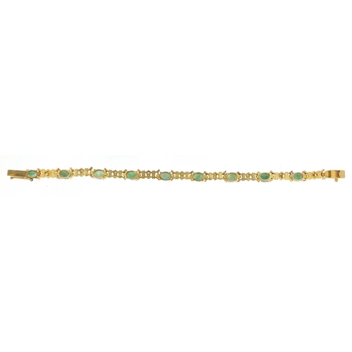 987 - Indian silver gilt green stone and diamond bracelet, 18cm in length, 15.0g