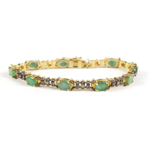 987 - Indian silver gilt green stone and diamond bracelet, 18cm in length, 15.0g