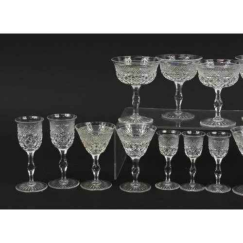 716 - Fifteen Webb crystal glasses including three sets of four, the largest each 12.5cm high